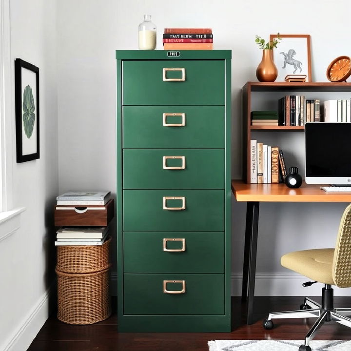 dark green filing cabinet for home office