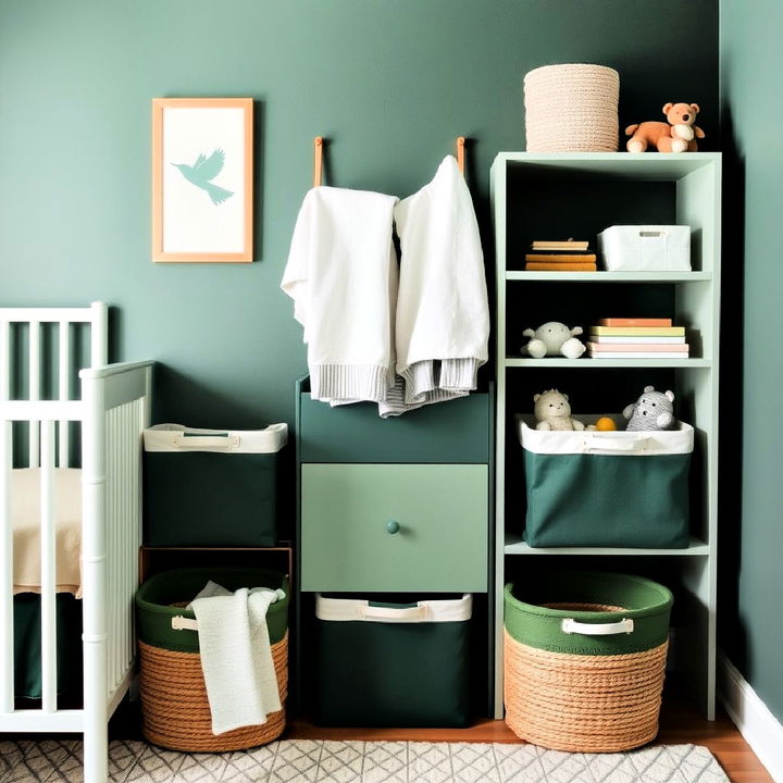 dark green storage bins for baby essentials