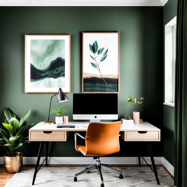 dark green wall art into office