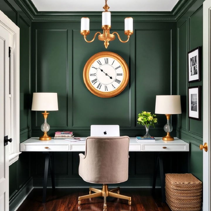 dark green wall paneling for home office