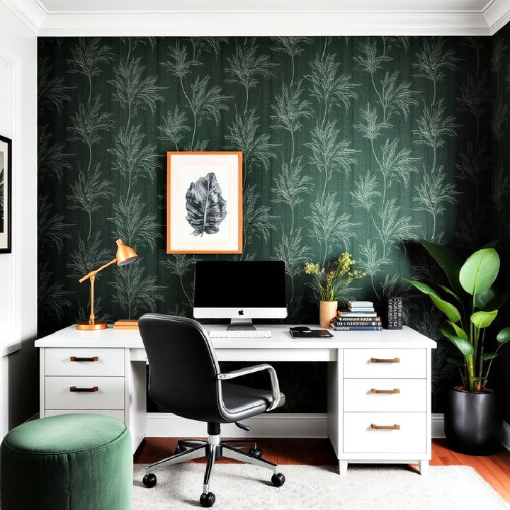 dark green wallpaper for home office