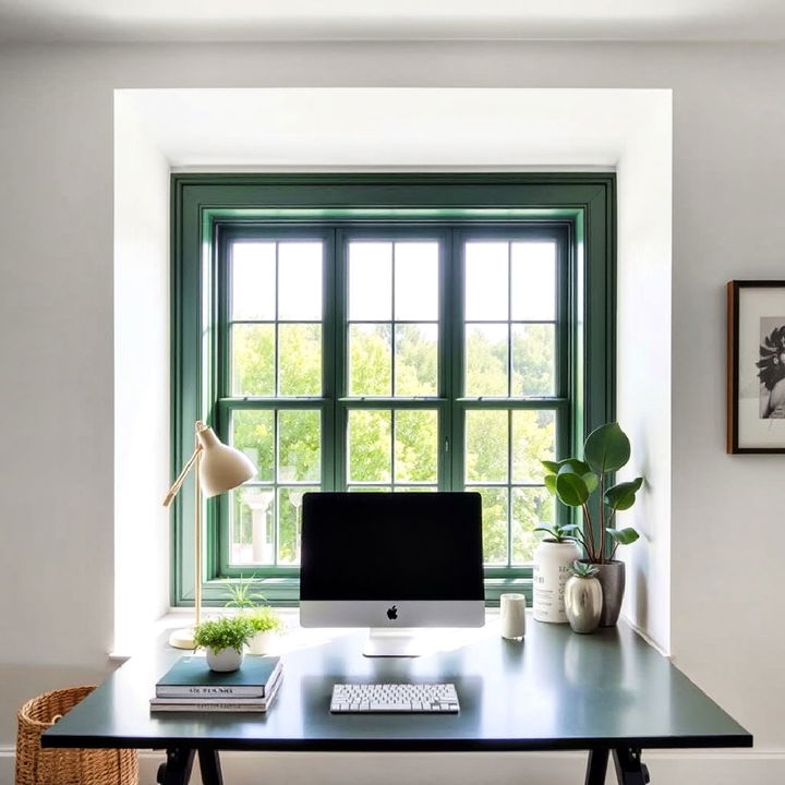 dark green window frame for home office