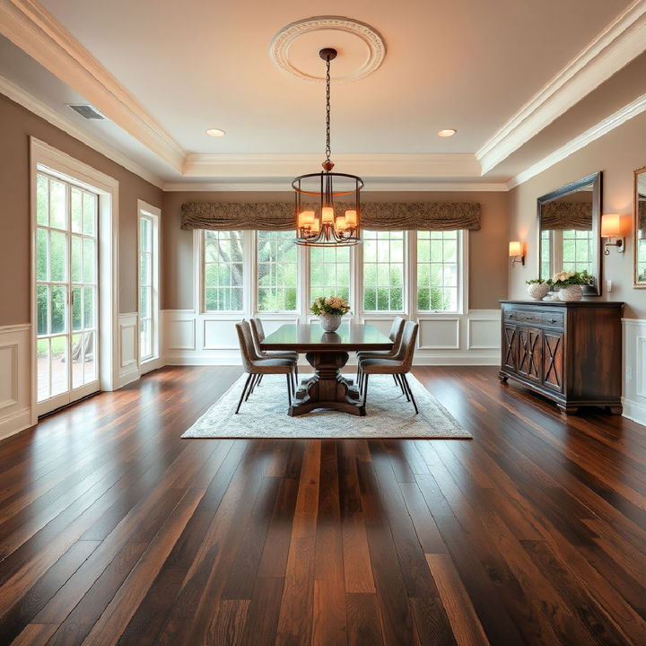 dark stain wood floor for dining room