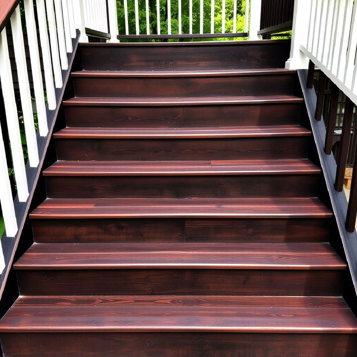 dark stained wooden deck steps