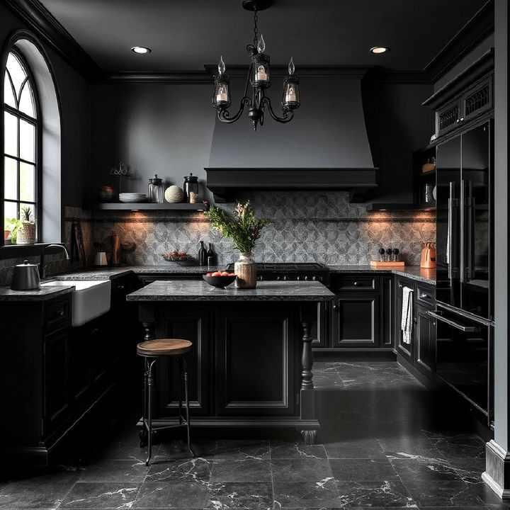 dark tile flooring for gothic kitchen