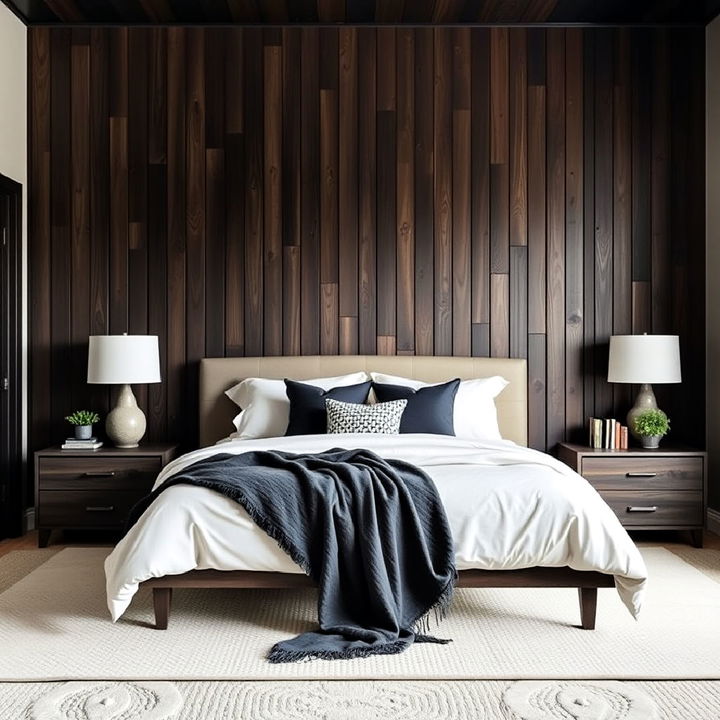 dark wood accent wall for bedroom