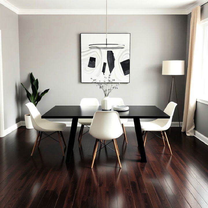 dark wood floor with minimalist furniture