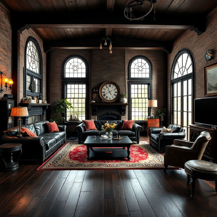 dark wood flooring for steampunk living room