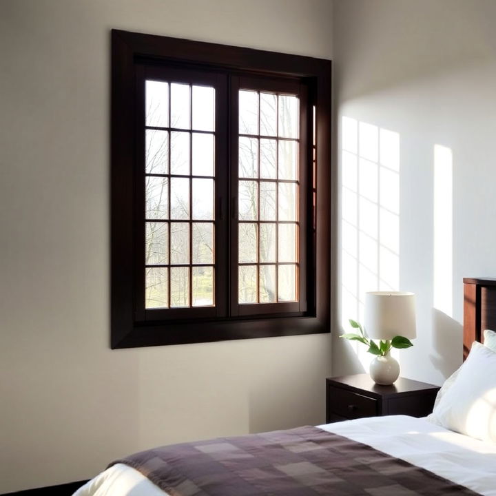 dark wood window frames for bedroom