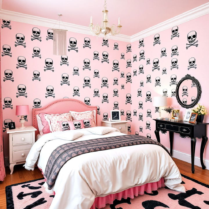 decorate bedroom with skull and crossbone decor