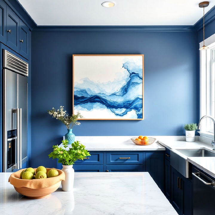 decorate kitchen with blue wall art