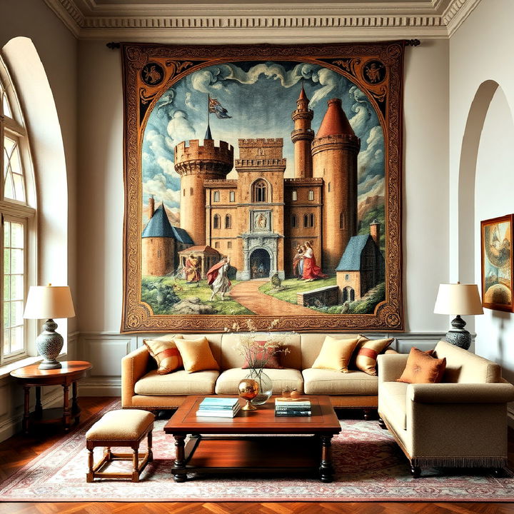 decorate living room walls with intricate tapestries