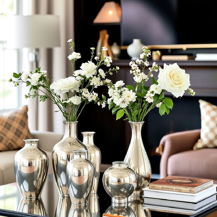 decorate living room with silver vases