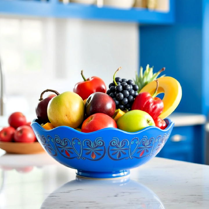 decorative blue fruit bowl