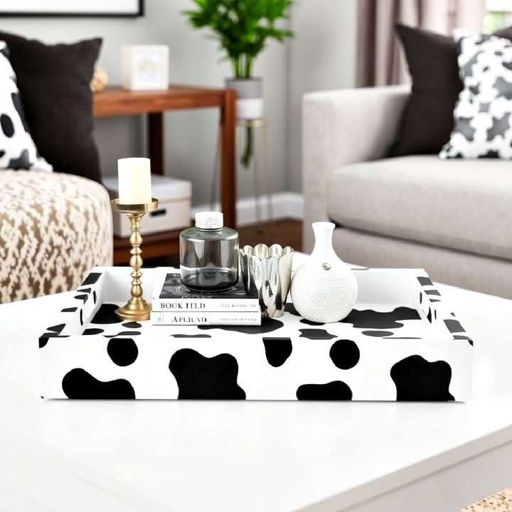 decorative cow print coffee table tray