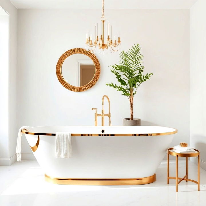 decorative gold rimmed freestanding bathtub