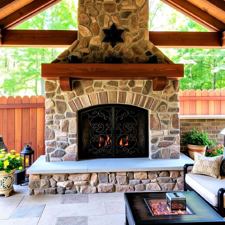 decorative wrought iron accents for outdoor fireplace