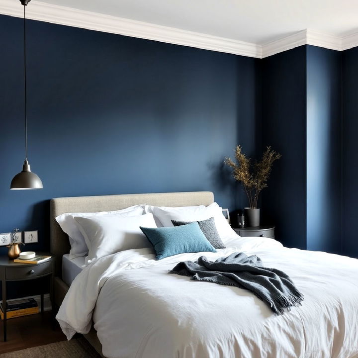 deep blue limewash bedroom walls