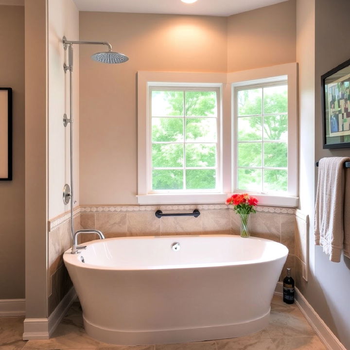 deep soaking tub with overhead shower