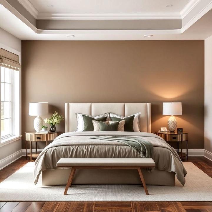 deep taupe accent wall bedroom