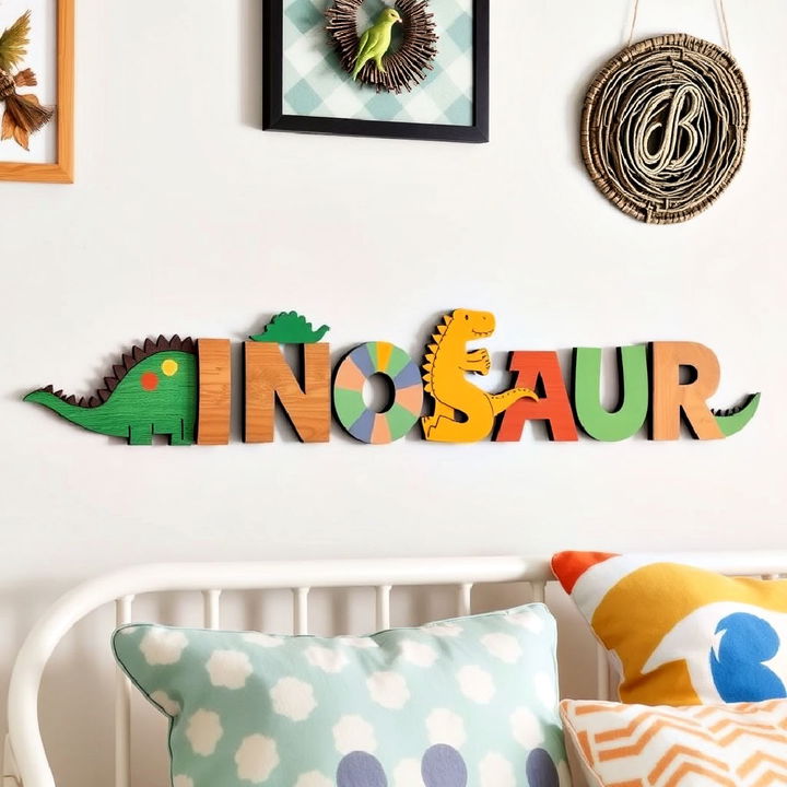 dinosaur themed name sign for child’s room