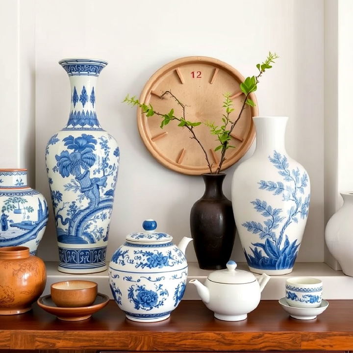 display ceramics and pottery in living room for authentic accents