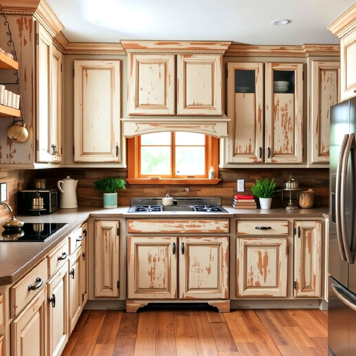 distressed cabinetry for rustic look