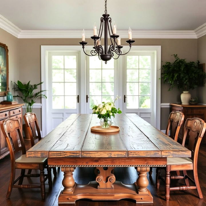 distressed wooden dining table