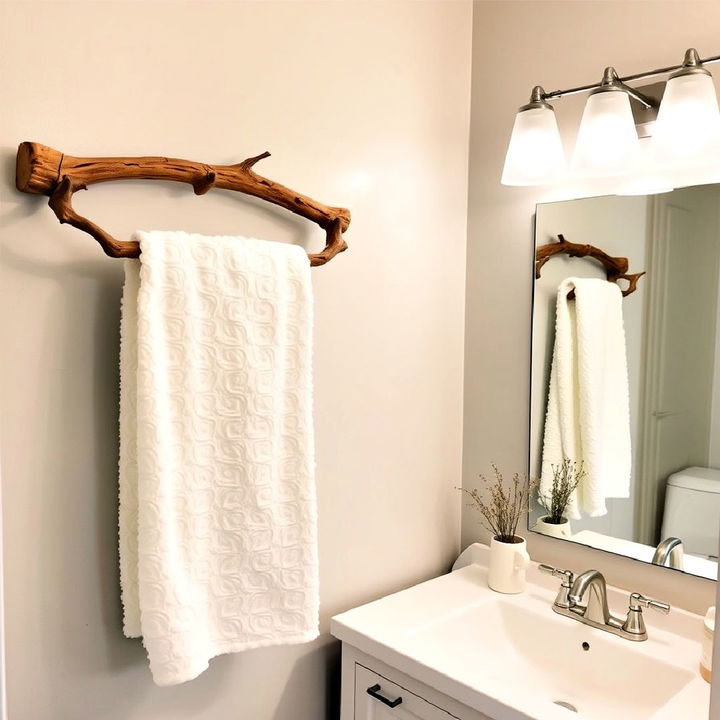 diy rustic branch towel rack