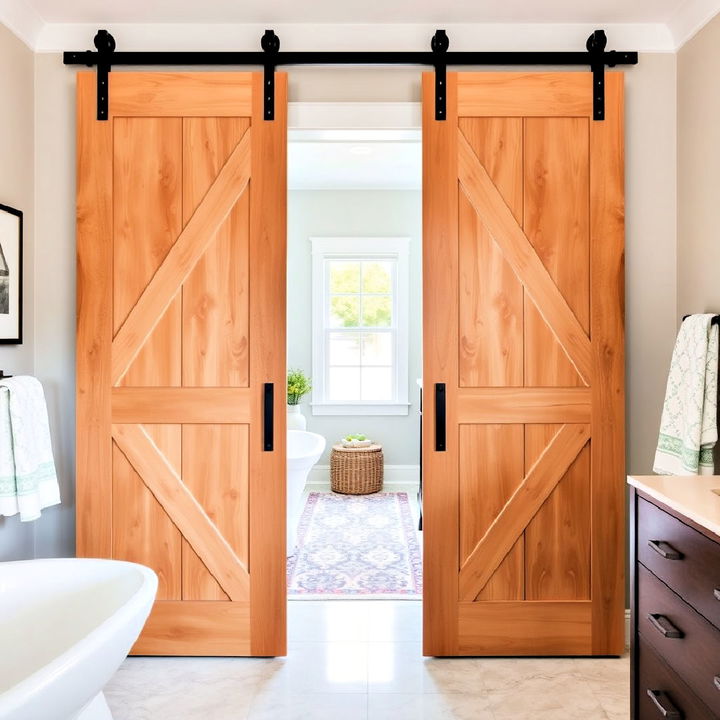 double sliding barn door for larger bathrooms