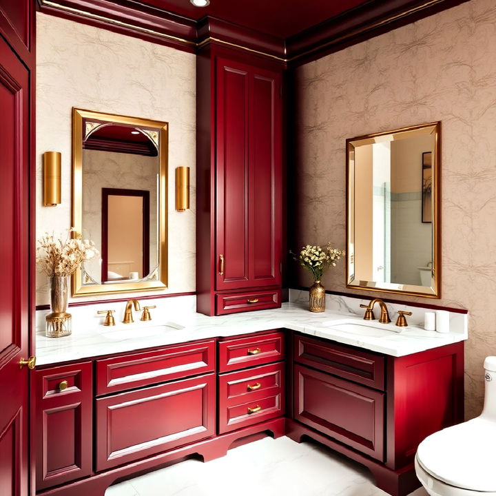 dramatic burgundy cabinetry for bathroom