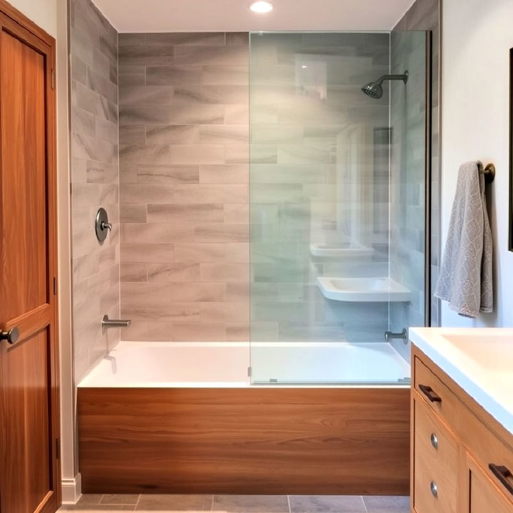 drop in tub with surrounding shower enclosure