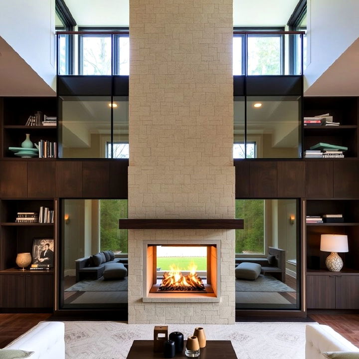 dual sided fireplace to maximize heat