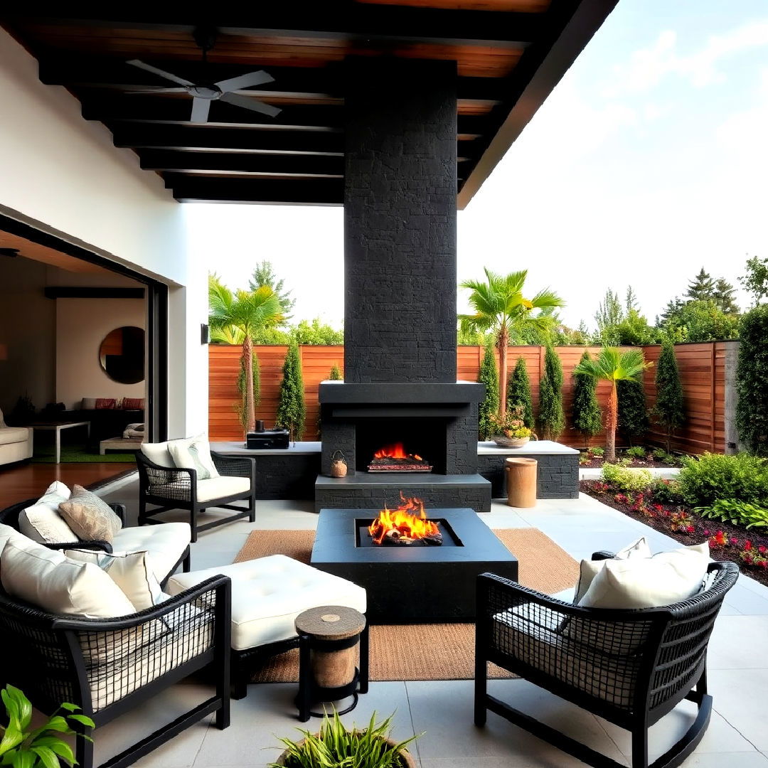 durable and stunning outdoor black basalt fireplace