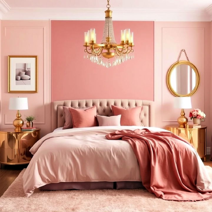 dusty rose and gold accent bedroom