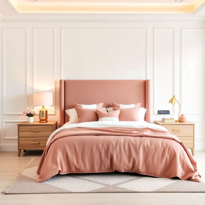 dusty rose headboard and nightstands