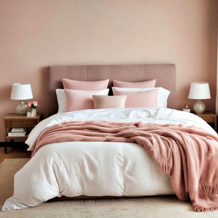 dusty rose throw pillows and blanket