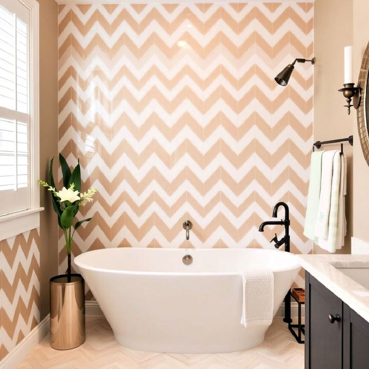 dynamic beige and white chevron tile