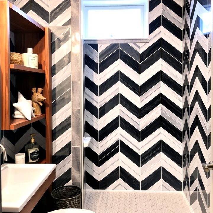 dynamic chevron bathroom tiles