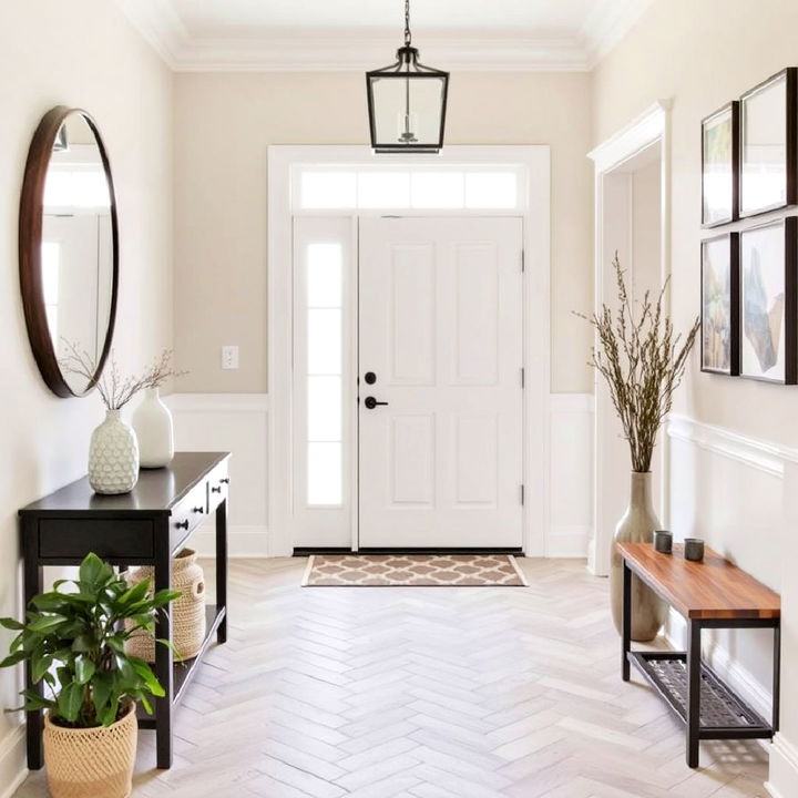 dynamic herringbone entryway flooring