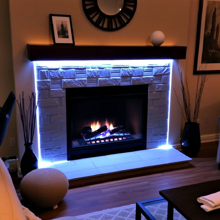 dynamic led strip lighting along the hearth