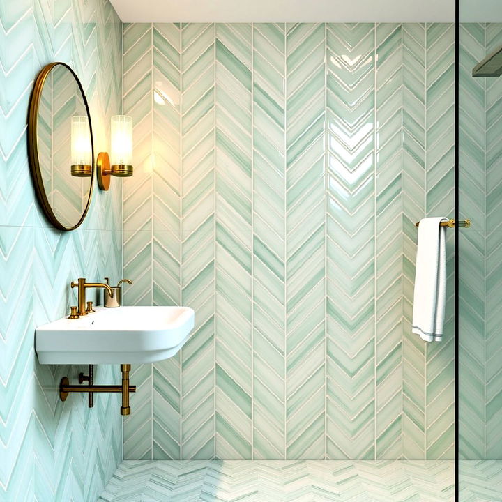 dynamic light green chevron pattern tile design