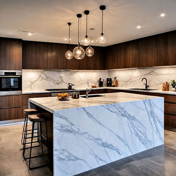 dynamic marble and wood kitchen