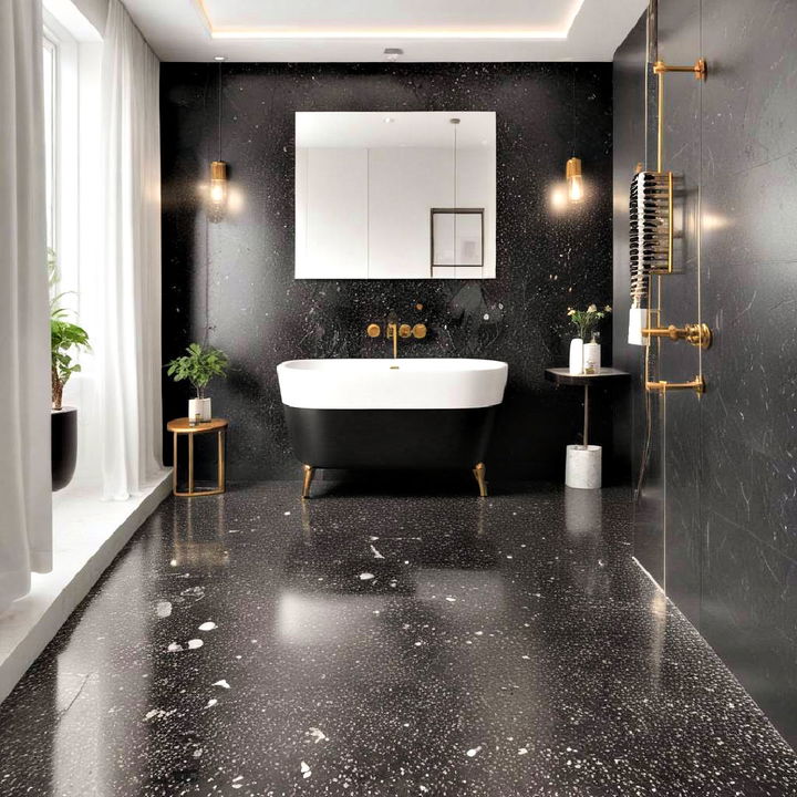 eclectic black terrazzo flooring