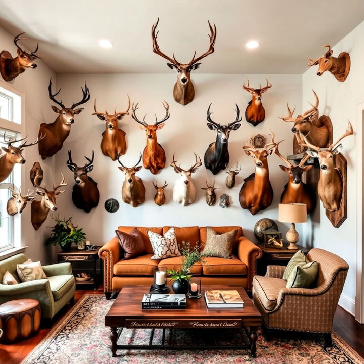 eclectic display room for your hunting trophies