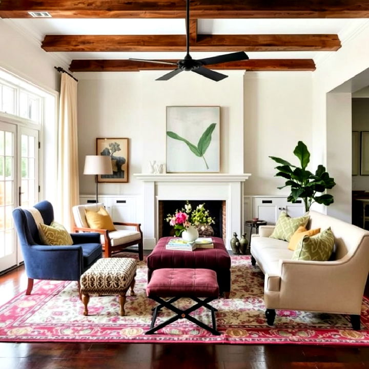 eclectic mix and match fireplace setting