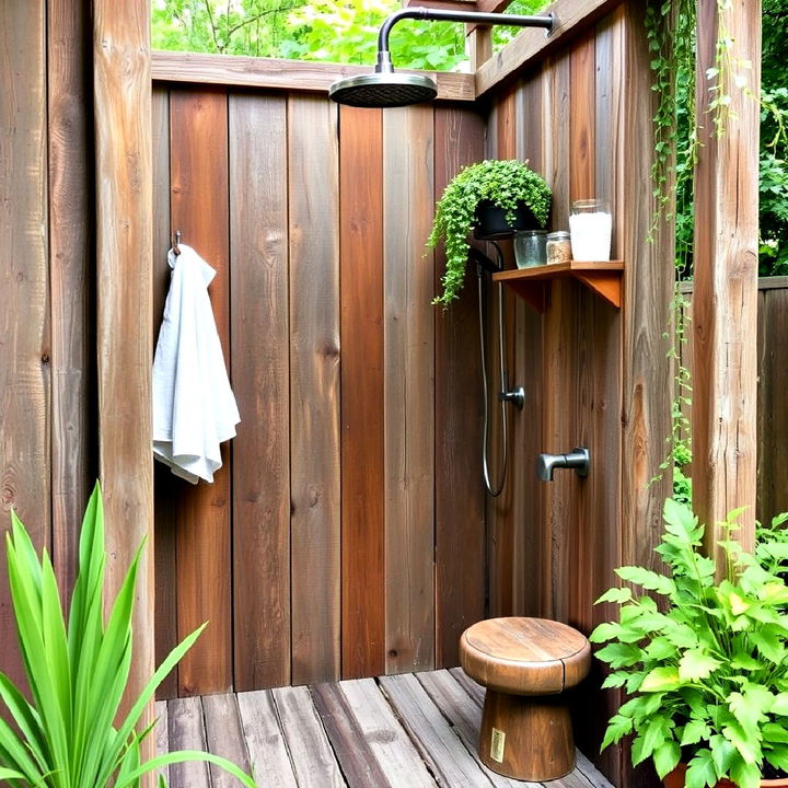 eco friendly open air bathroom with salvaged wood accents