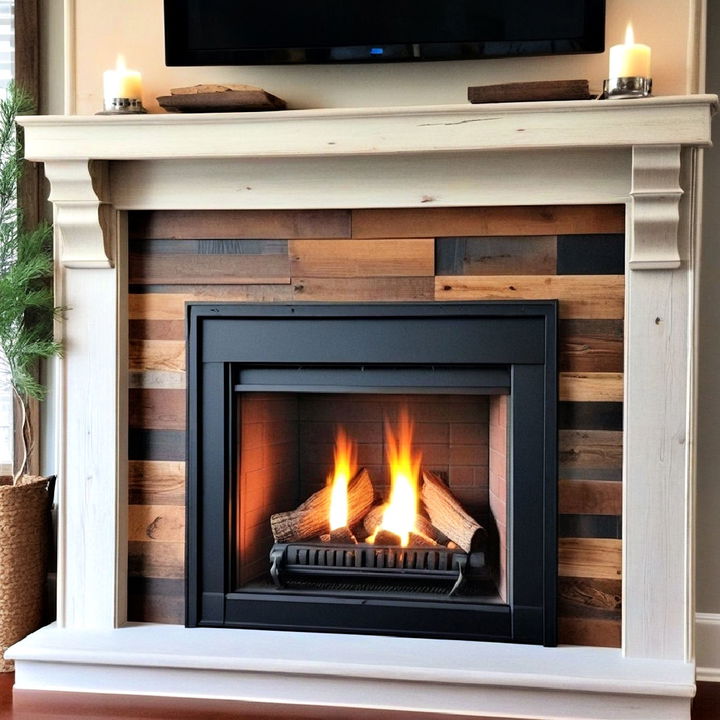 eco friendly reclaimed wood fireplace backsplash