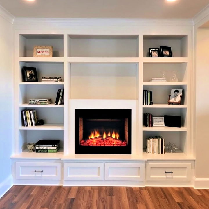 electric fireplace with built in shelving