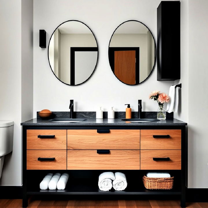 elegance black and wood vanity combo